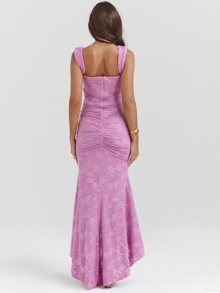 Vera | Midi Jurk met Kant en Gedrapeerde Taille
