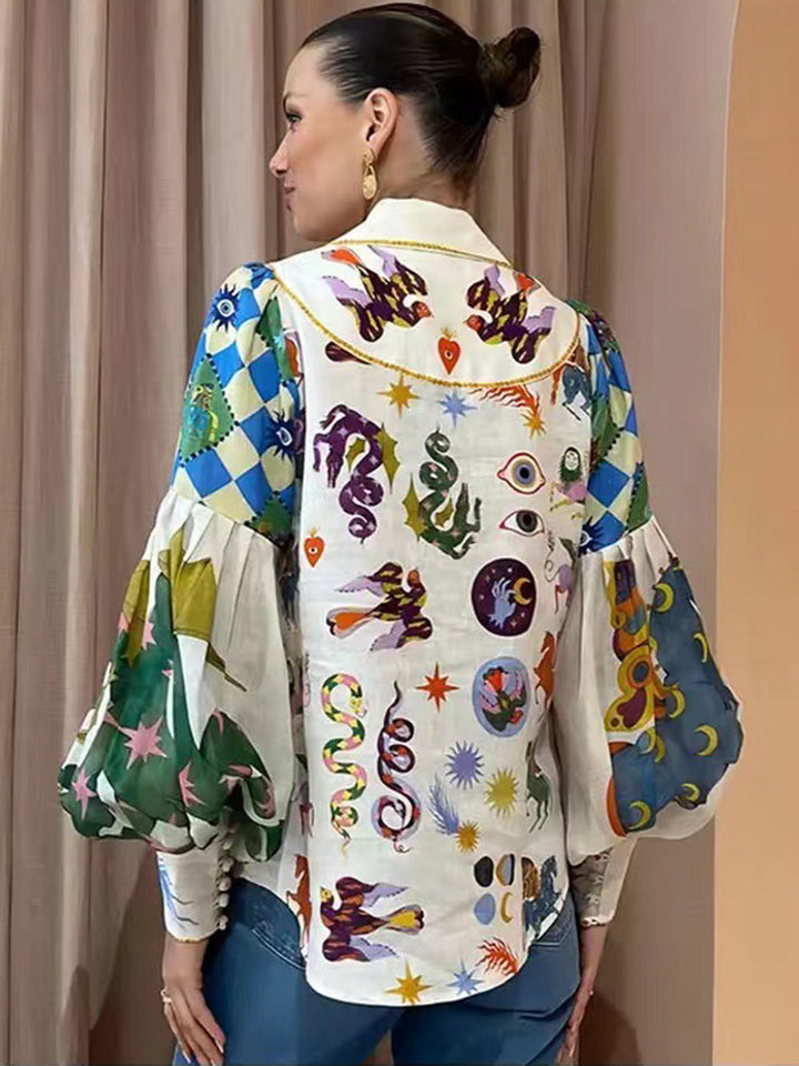 Azima | Blouse met Speelse Print en Statement Kraag