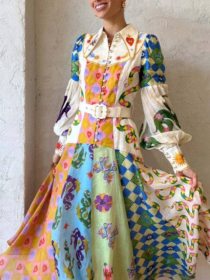 Rosalie | Artistieke Patchwork Maxi Jurk