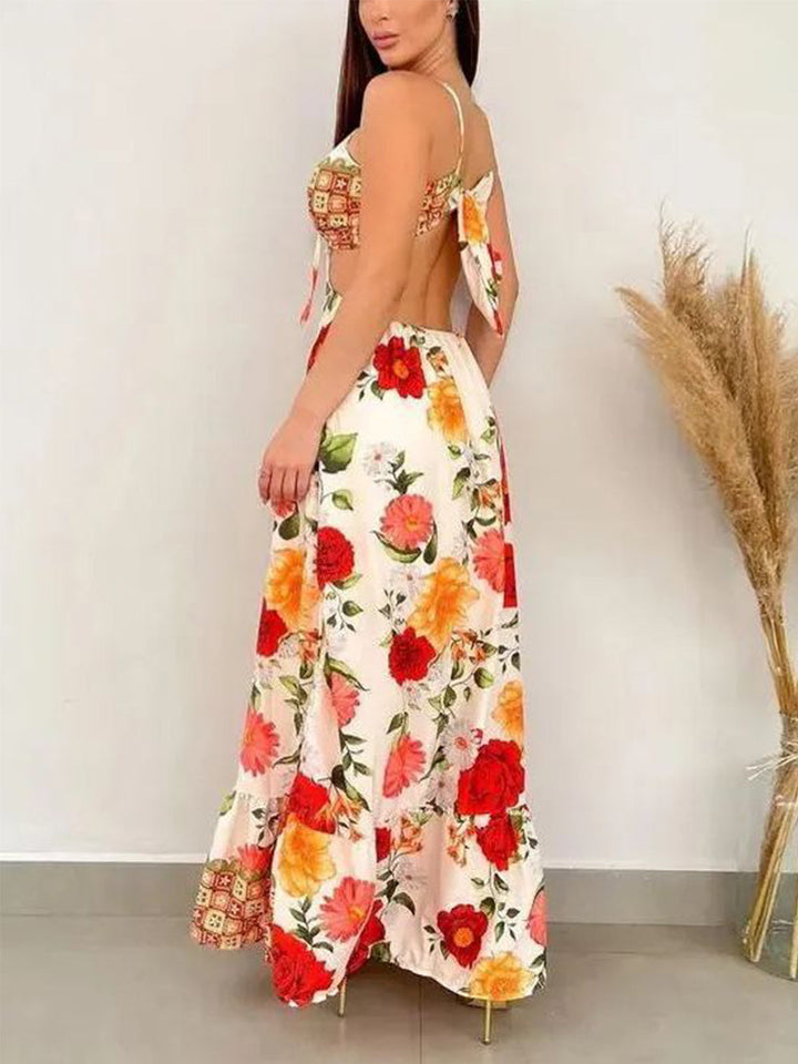 Yara | Maxi Jurk met Bloemenprint en Open Taille