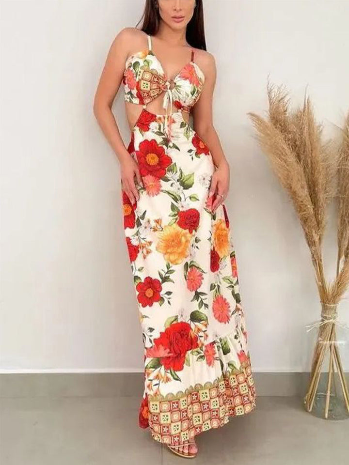 Yara | Maxi Jurk met Bloemenprint en Open Taille