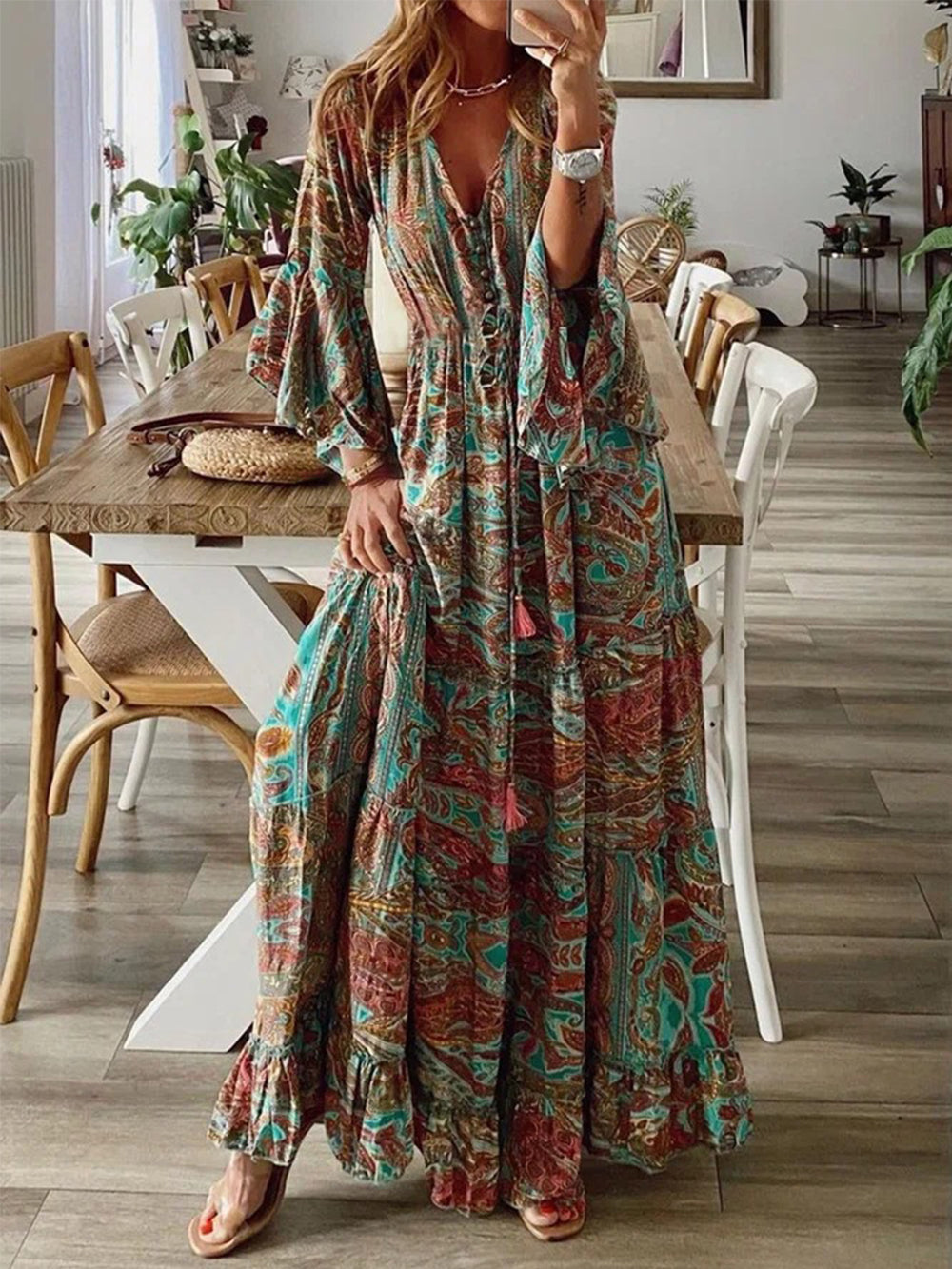 Nouk | Maxi Jurk met Paisley Print en Ruffle Details
