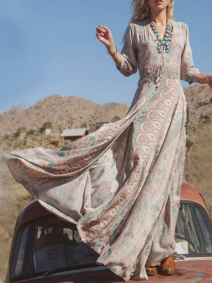 Ilse | Maxi Jurk met Paisley Print en Ceintuur