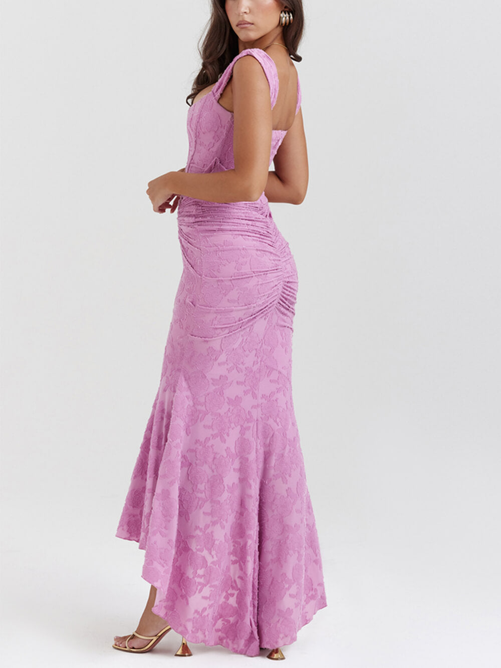 Vera | Midi Jurk met Kant en Gedrapeerde Taille