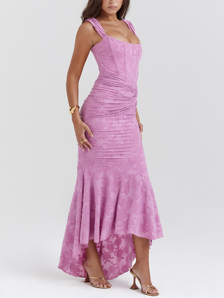 Vera | Midi Jurk met Kant en Gedrapeerde Taille