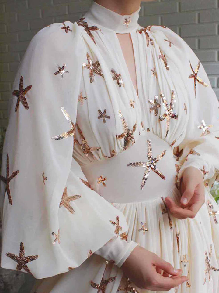 Elowen | Maxi Jurk met Borduurdetails en Split