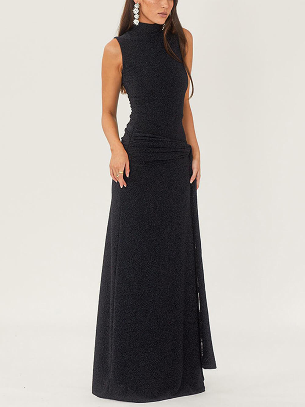 Sienna | Maxi Jurk met Hoge Hals en Ceintuurdetail