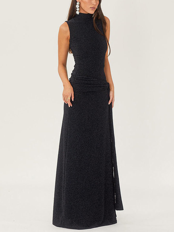 Sienna | Maxi Jurk met Hoge Hals en Ceintuurdetail