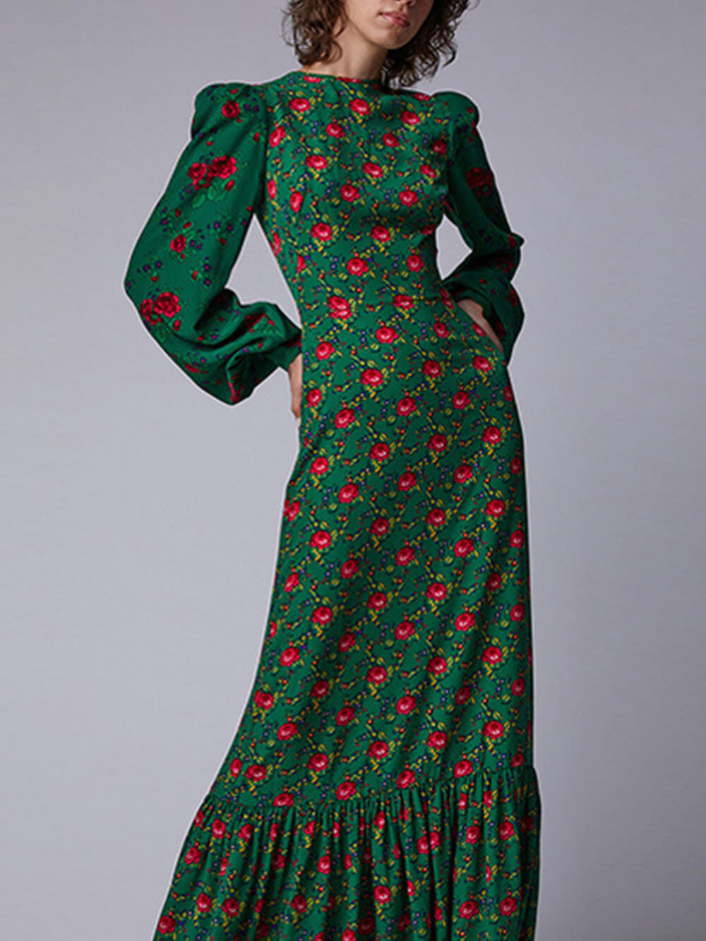 Marinthe | Maxi Jurk met Bloemenprint en Statement Mouwen