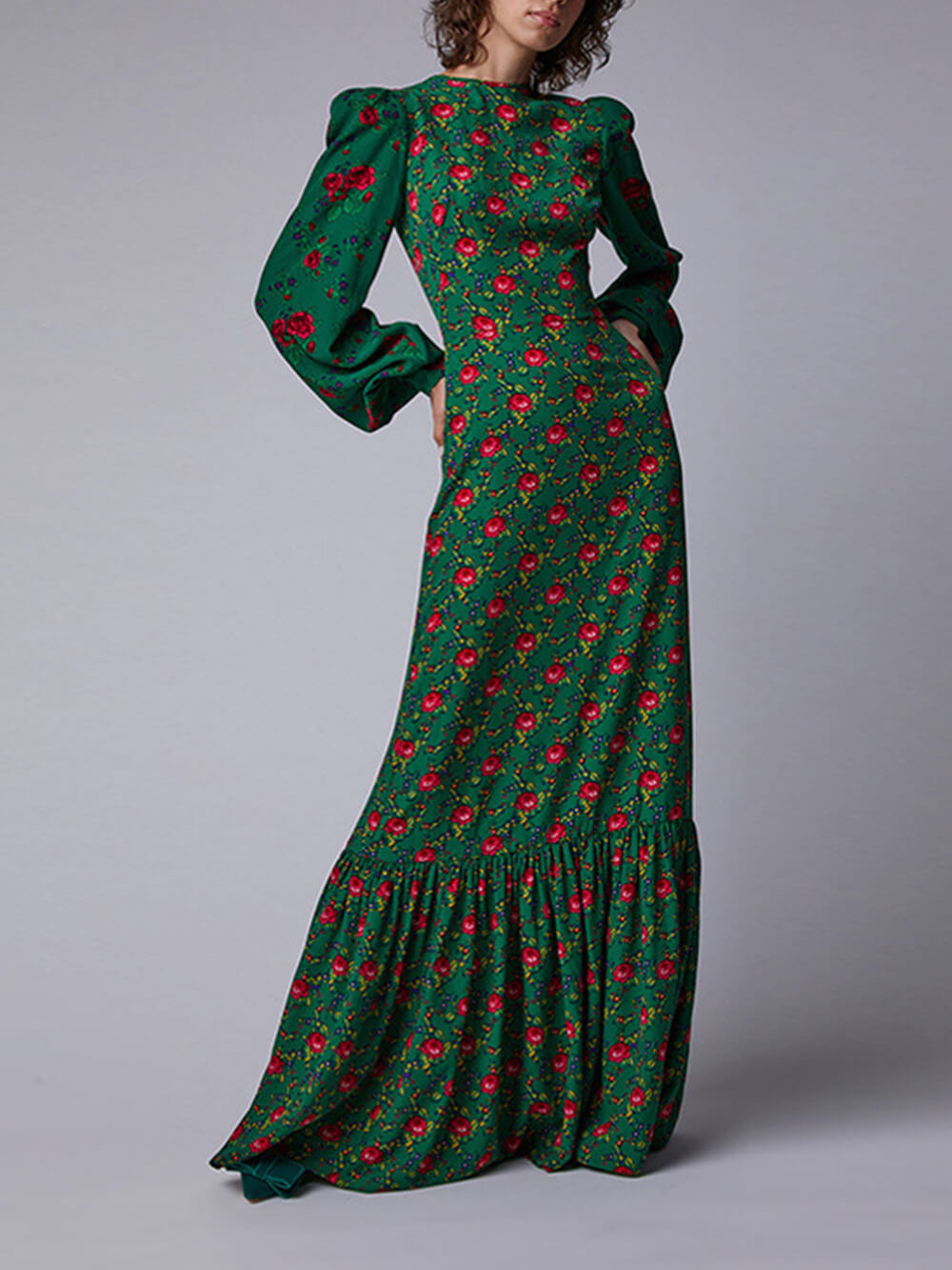 Marinthe | Maxi Jurk met Bloemenprint en Statement Mouwen