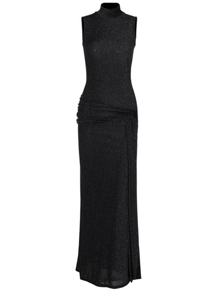 Sienna | Maxi Jurk met Hoge Hals en Ceintuurdetail