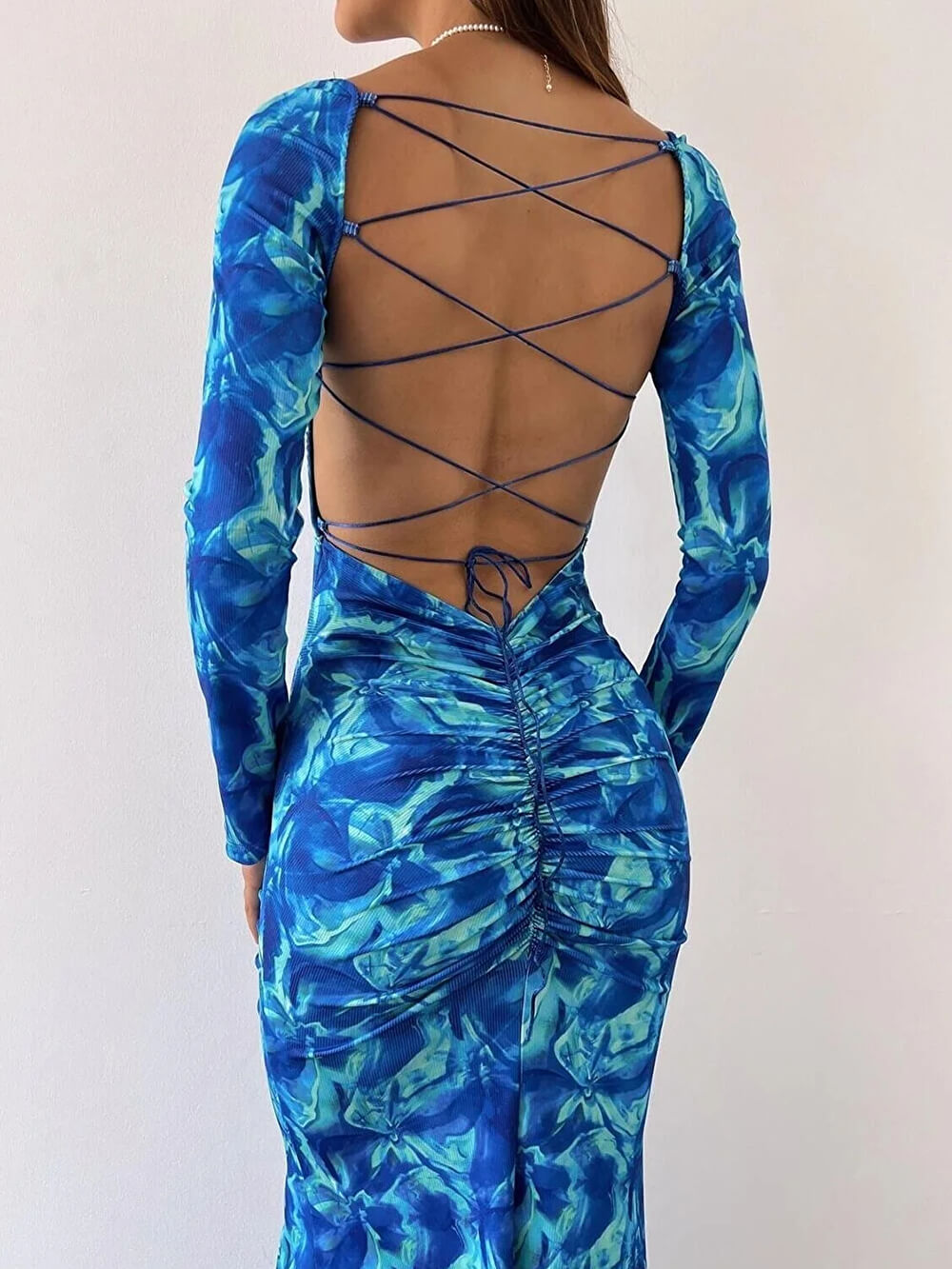 Isolde | Maxi Jurk met Marmerprint en Gedrapeerde Taille