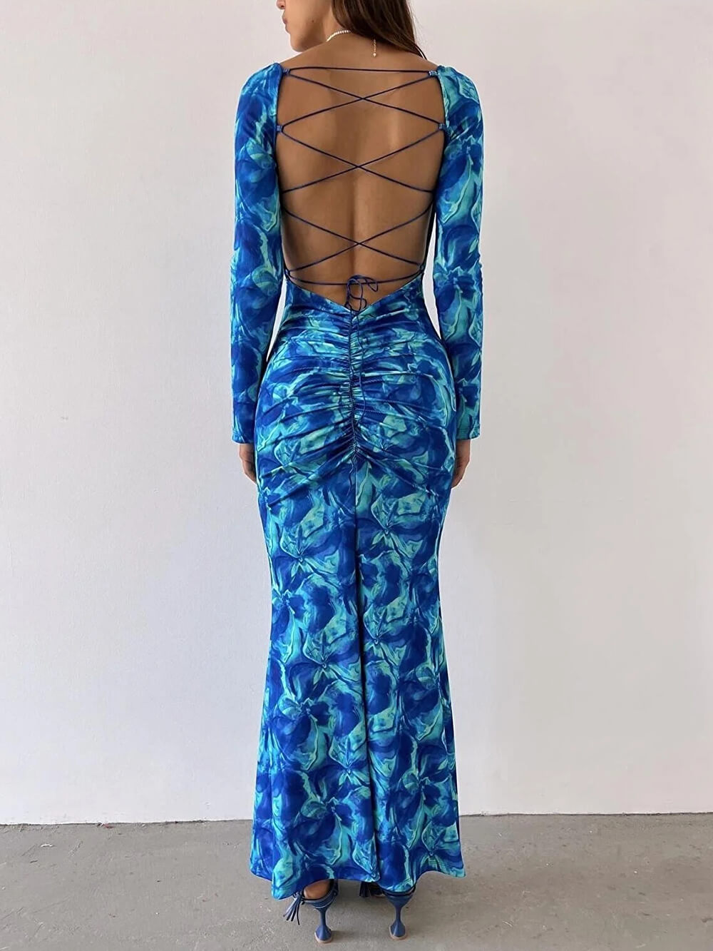 Isolde | Maxi Jurk met Marmerprint en Gedrapeerde Taille