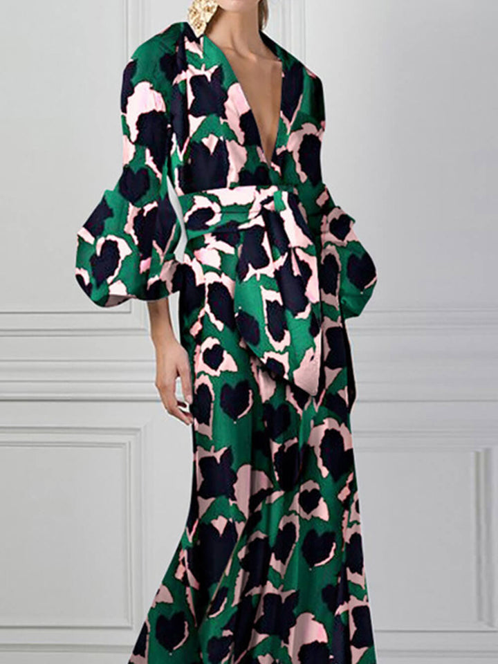 Elinor | Maxi Jurk met Statement Print en Tailleceintuur