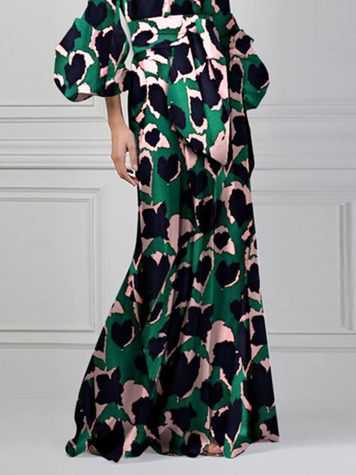 Elinor | Maxi Jurk met Statement Print en Tailleceintuur