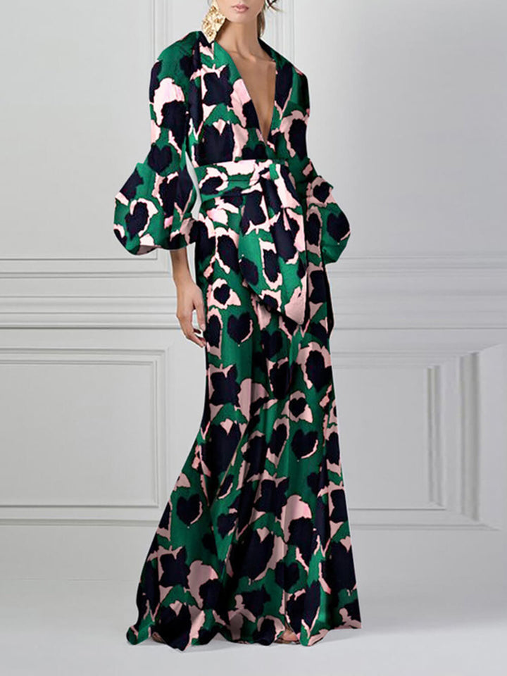 Elinor | Maxi Jurk met Statement Print en Tailleceintuur