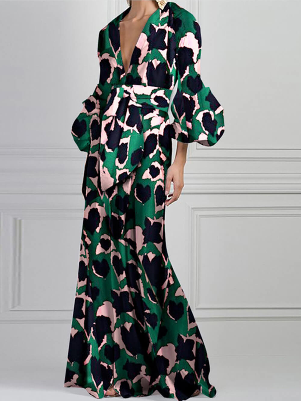 Elinor | Maxi Jurk met Statement Print en Tailleceintuur
