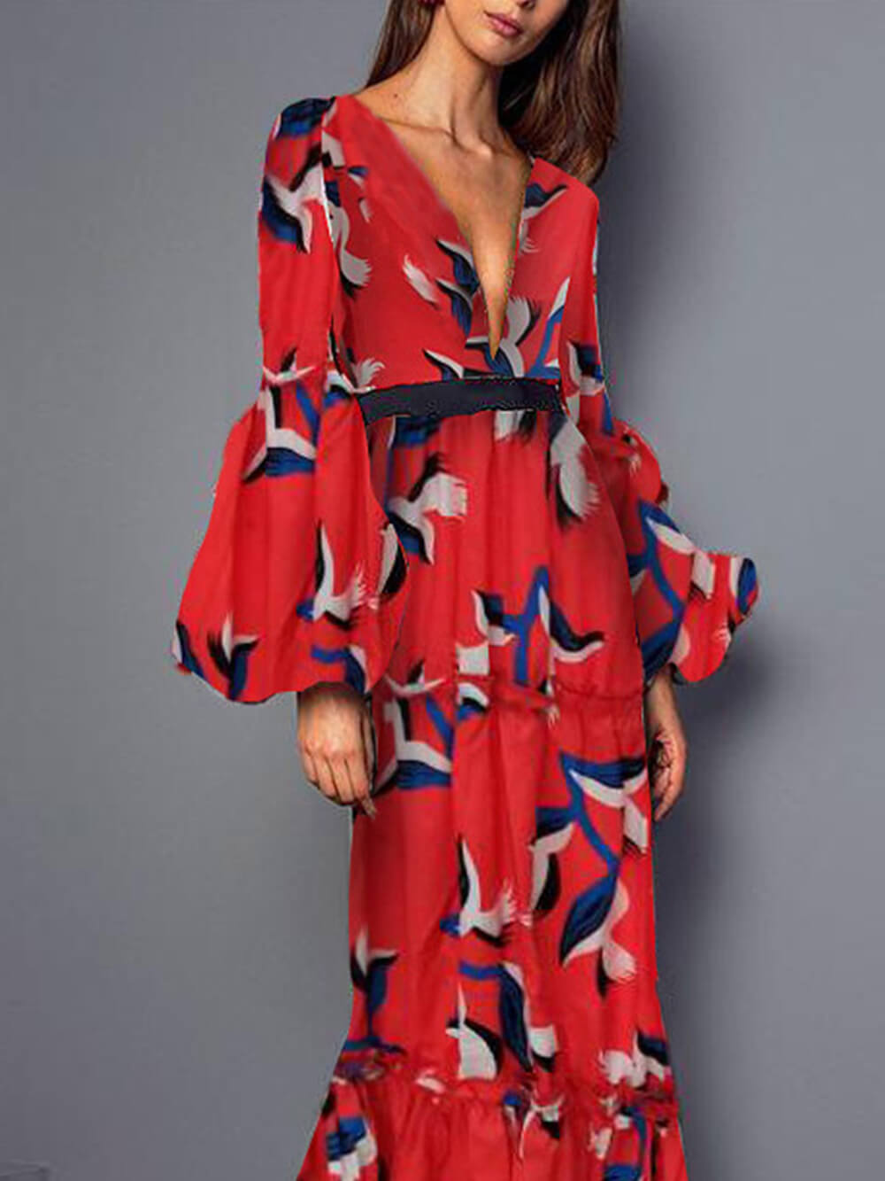 Zahara | Maxi Jurk met Print en Flared Mouwen