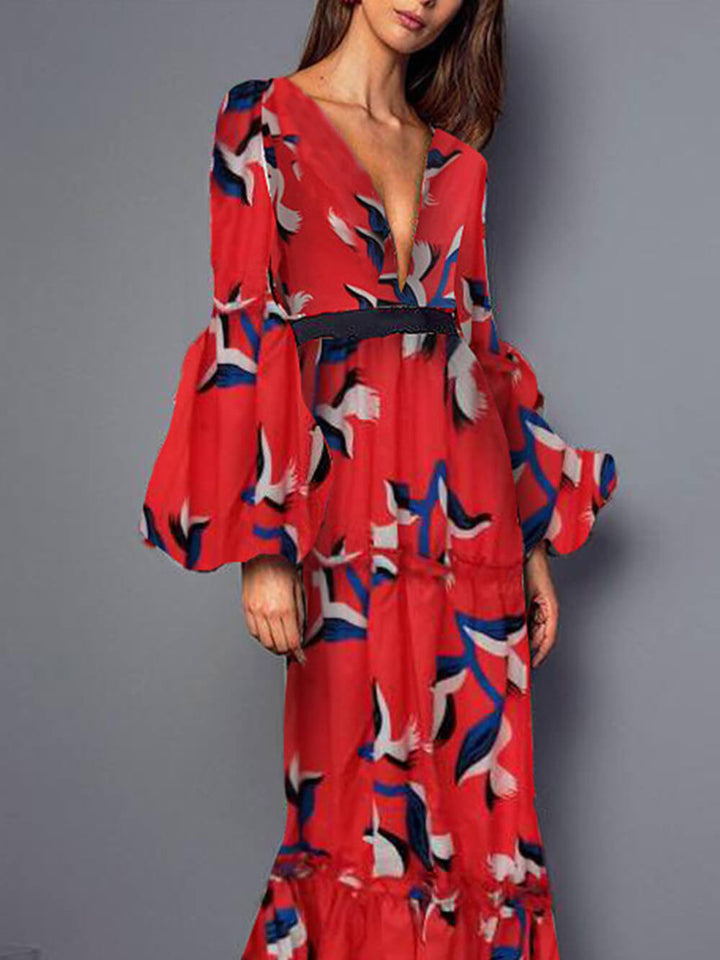 Zahara | Maxi Jurk met Print en Flared Mouwen
