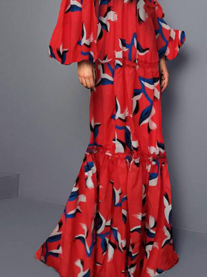 Zahara | Maxi Jurk met Print en Flared Mouwen