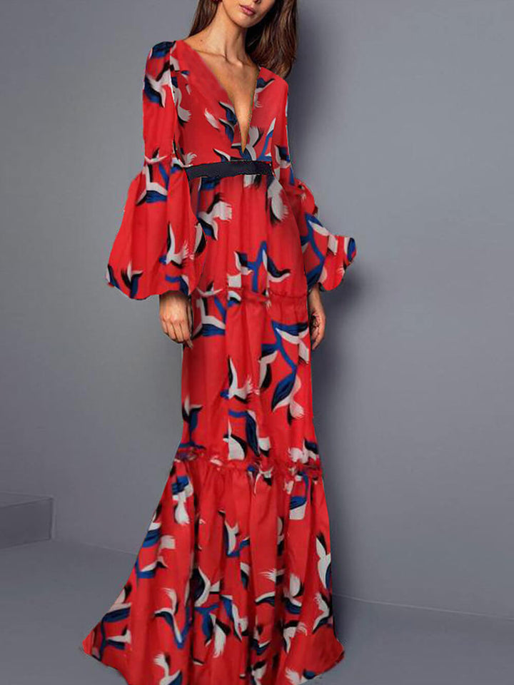 Zahara | Maxi Jurk met Print en Flared Mouwen