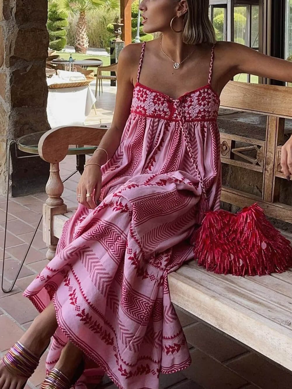 Merel | Maxi Jurk met Borduurprint