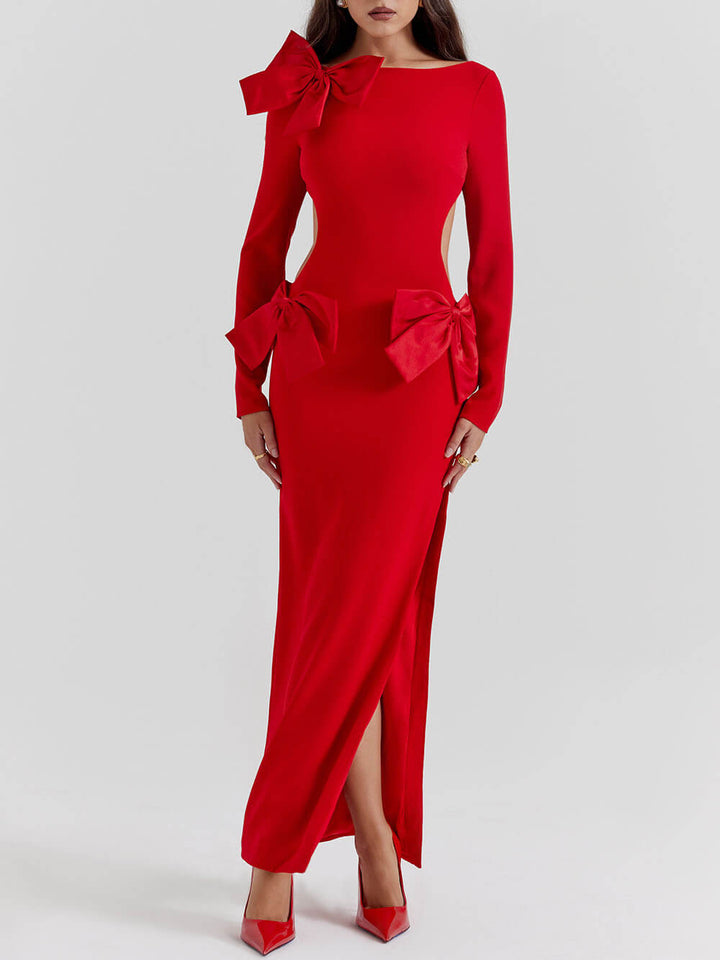 Soraya | Maxi Jurk met Strikdetails en Aansluitende Pasvorm