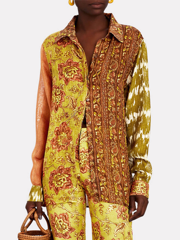 Aziza | Blouse met Patchwork Print en Statement Look
