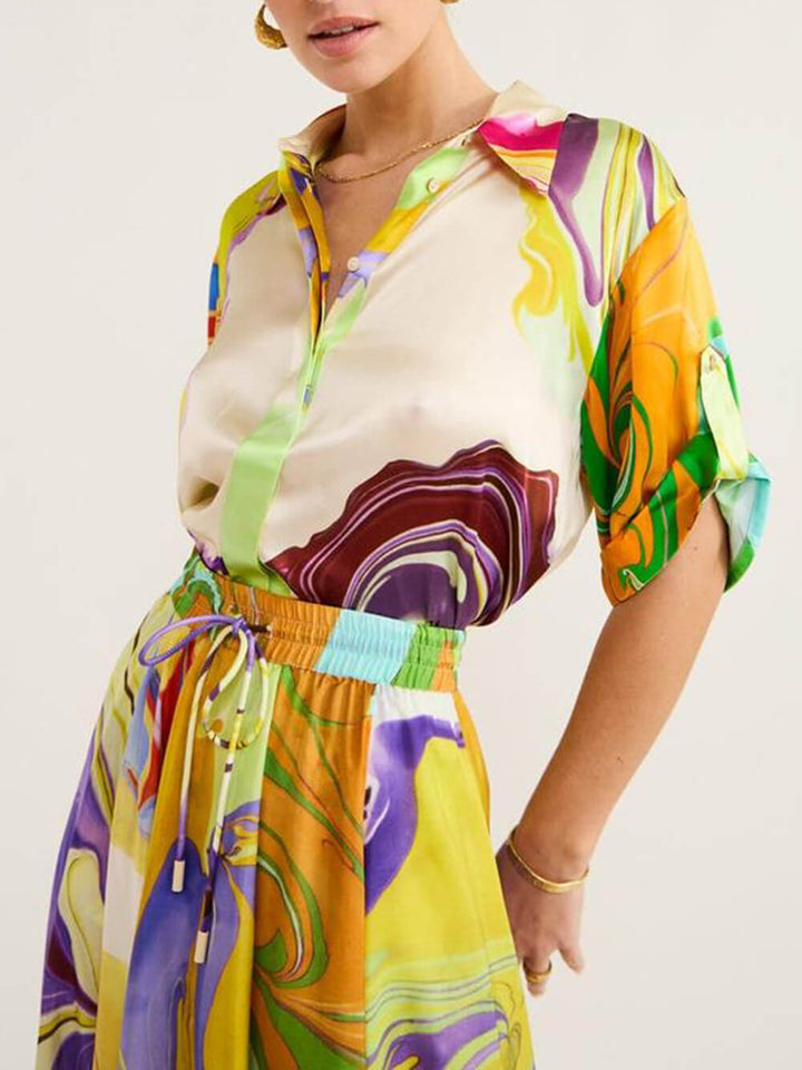 Maaike | Maxi Jurk met Abstracte Print en Kraag