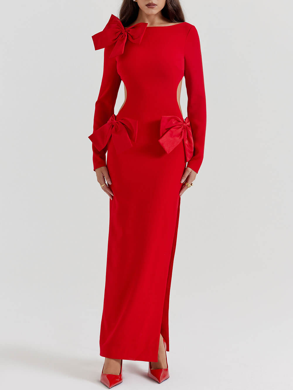 Soraya | Maxi Jurk met Strikdetails en Aansluitende Pasvorm