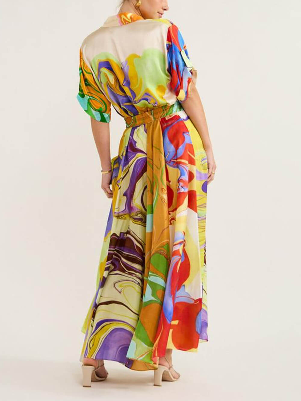Maaike | Maxi Jurk met Abstracte Print en Kraag