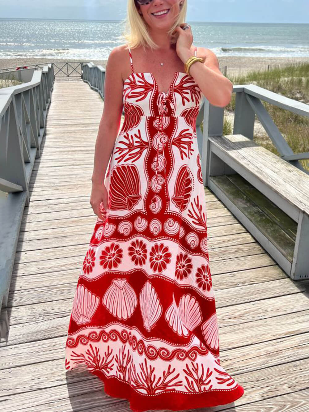 Nadine | Maxi Jurk met Schelpenprint en Gelaagde Rok