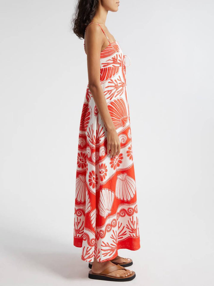 Nadine | Maxi Jurk met Schelpenprint en Gelaagde Rok