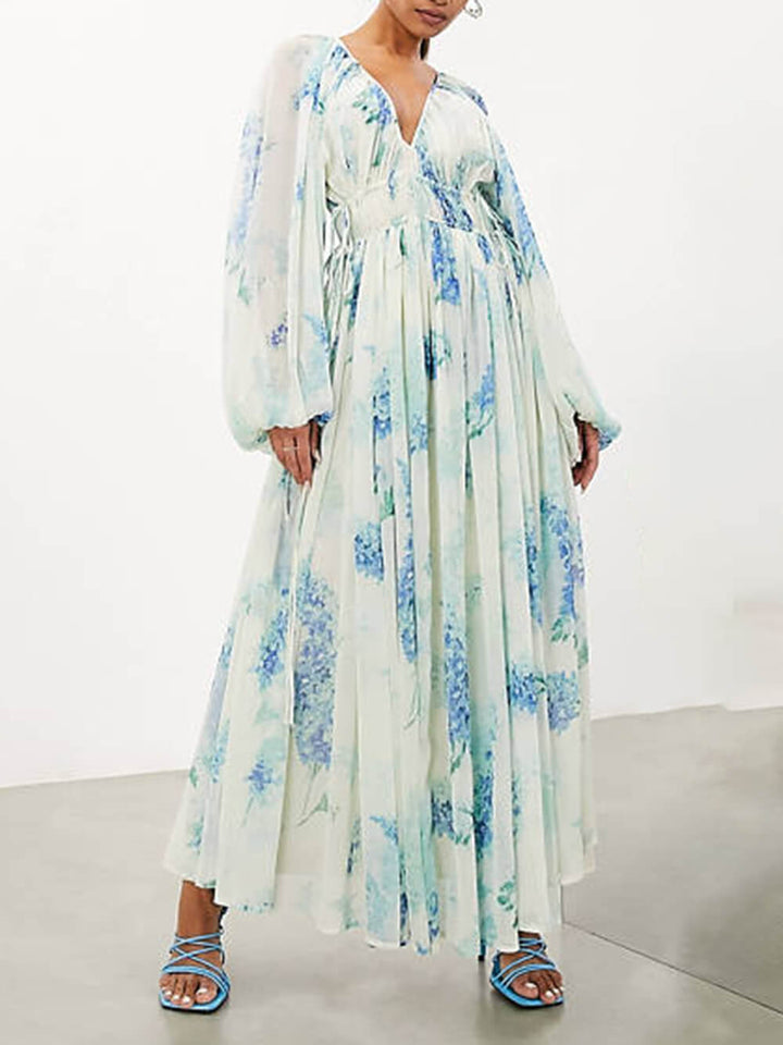 Yara | Maxi Jurk met Ruffles en Diepe V-hals