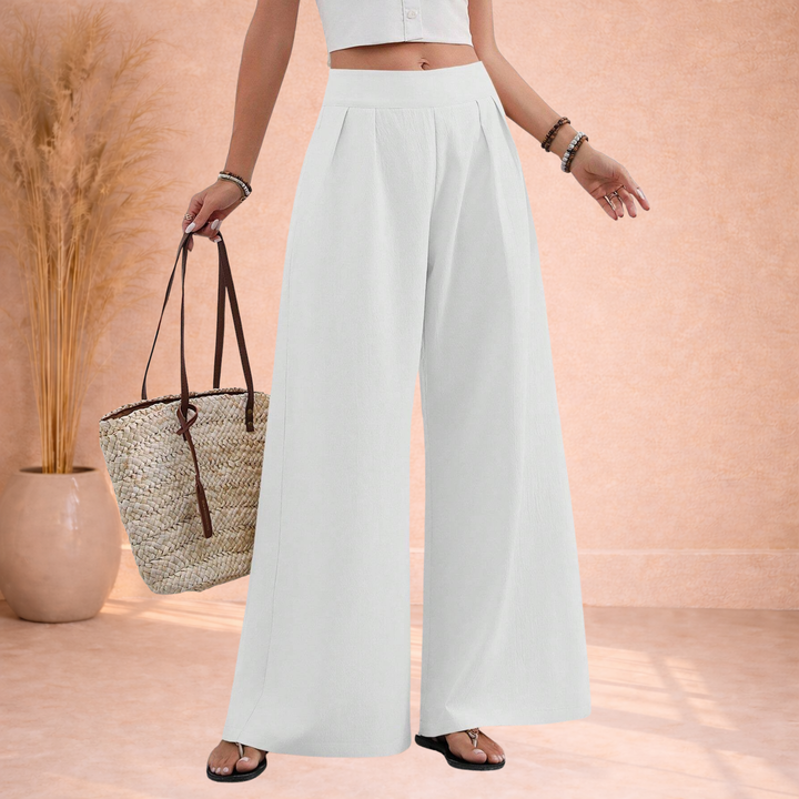 Olivia | Wijde Broek met Hoge Taille en Plooien