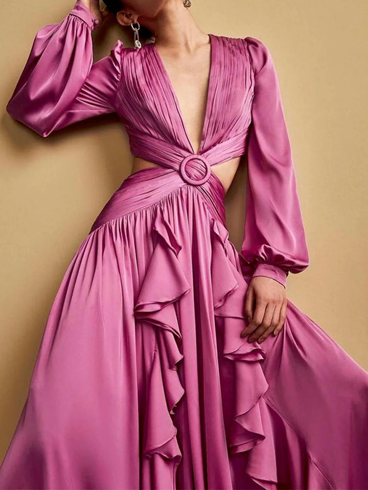 Amara | Maxi Jurk met Cut-Out en Ruffle Details
