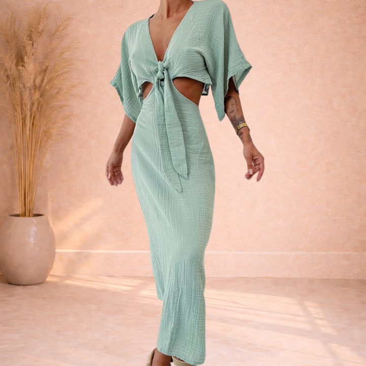 Zara | Maxi Jurk met Cut-Out en Strikdetail