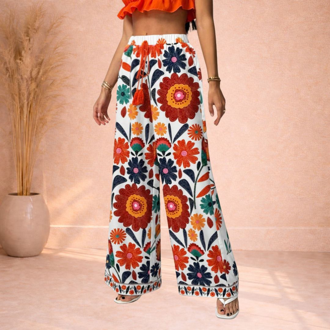 Daisy | Broek met Bloemenprint en Wijde Pijpen
