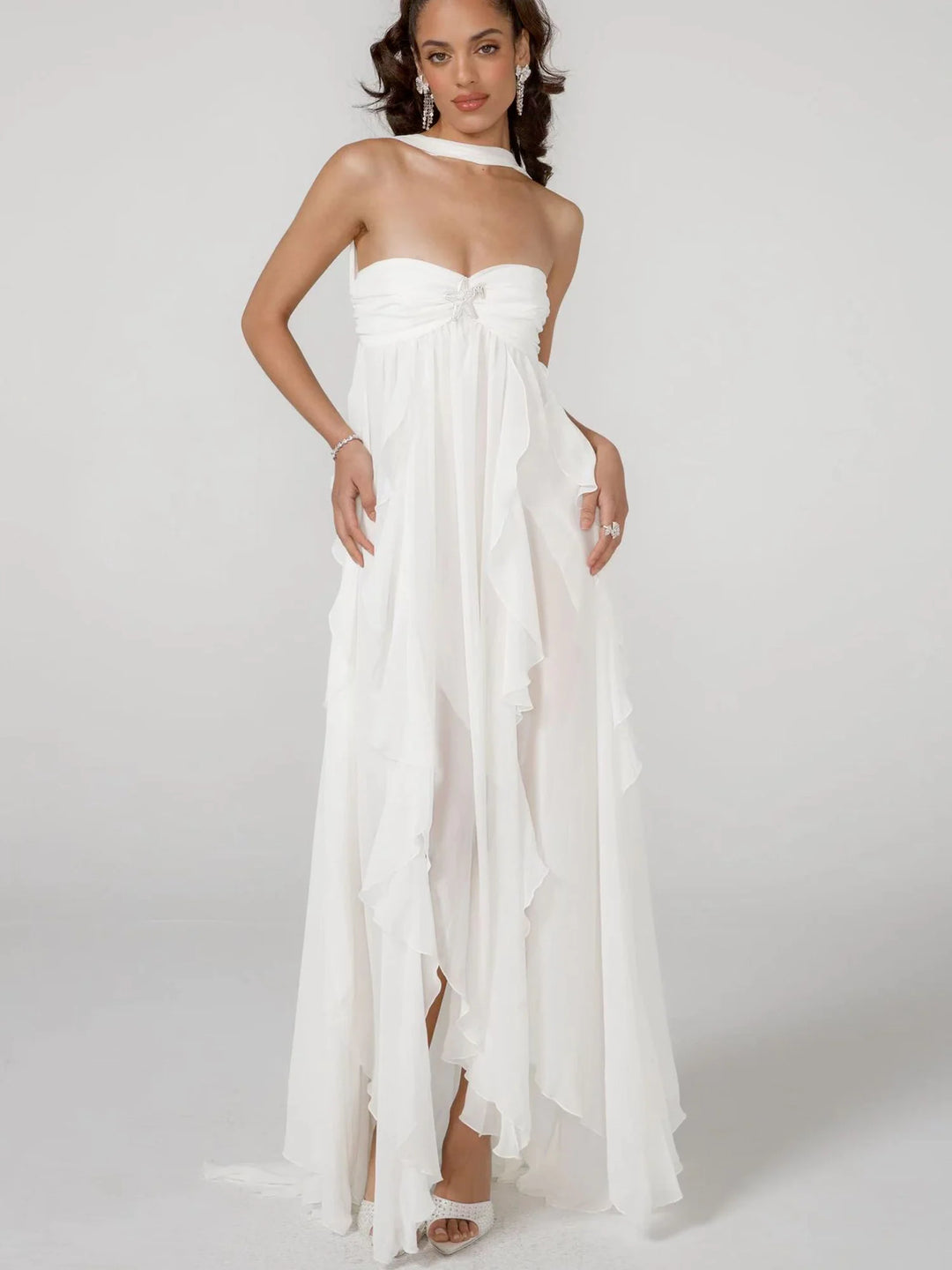 Fenna | Maxi Jurk met Ruffles en Halterdetail