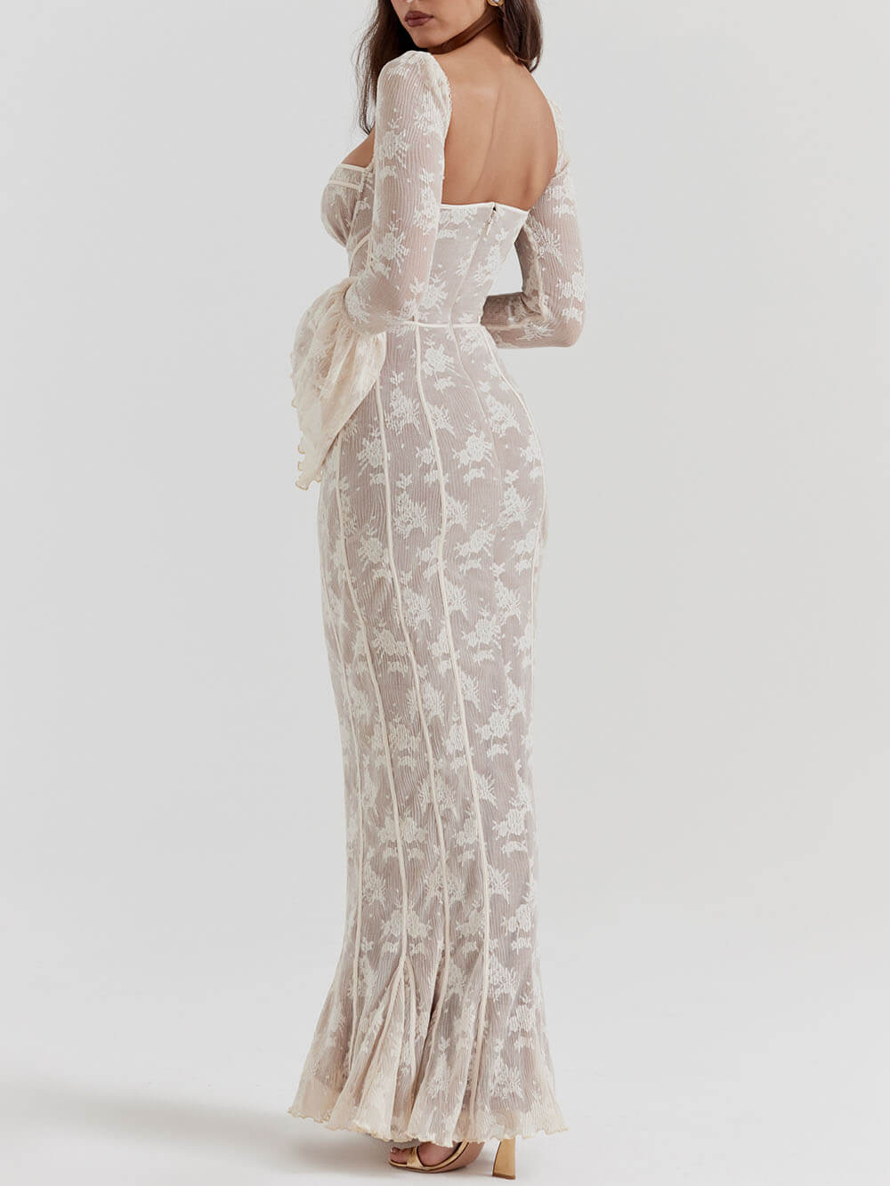 Aveline | Maxi Jurk met Kant en Flared Mouwen