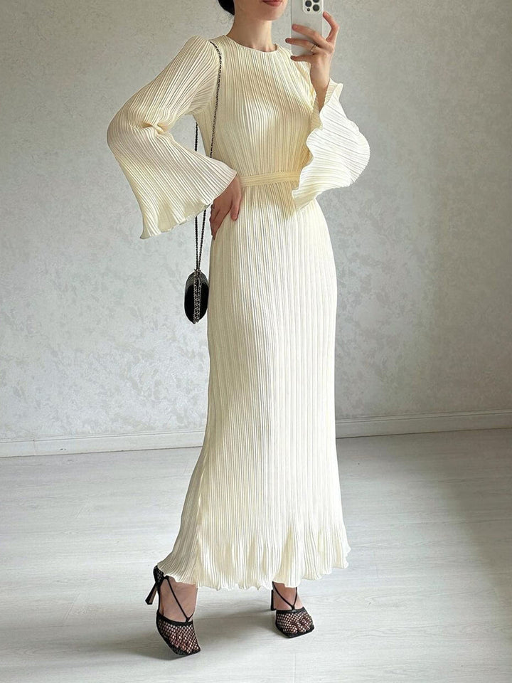 Odette | Maxi Jurk met Geplooide Structuur en Flared Mouwen