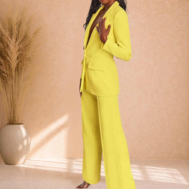 Sage | Tweedelige Blazer Set met Wijde Broek