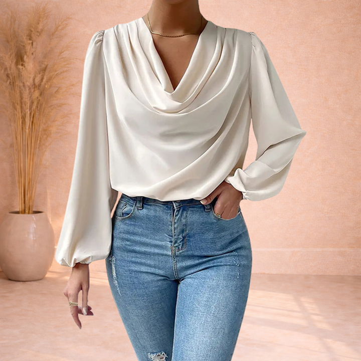 Elin | Blouse met Watervalhals en Pofmouwen