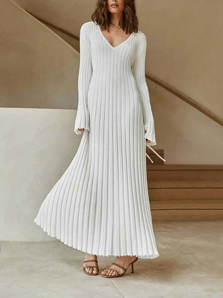 Julia | Maxi Jurk met Geplooide Structuur en Flared Mouwen