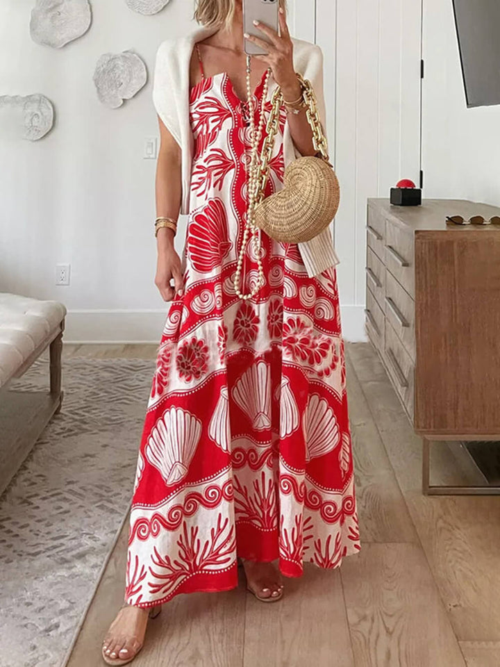 Nadine | Maxi Jurk met Schelpenprint en Gelaagde Rok