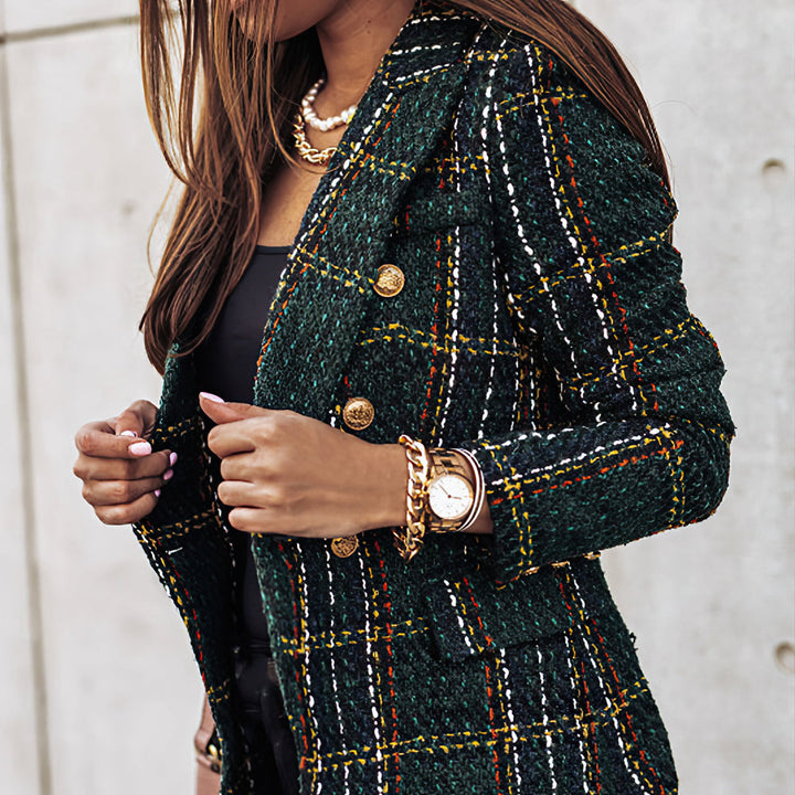 Elin | Tweed Blazer met Goudkleurige Knopen