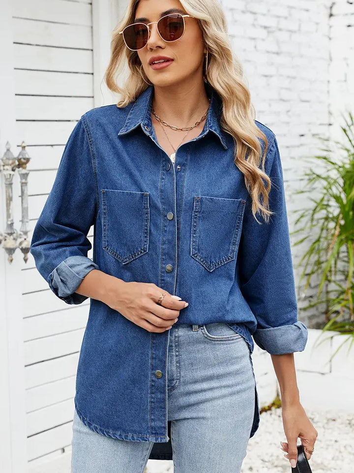 Anne | Denim Blouse met Relaxte Pasvorm en Borstzakken