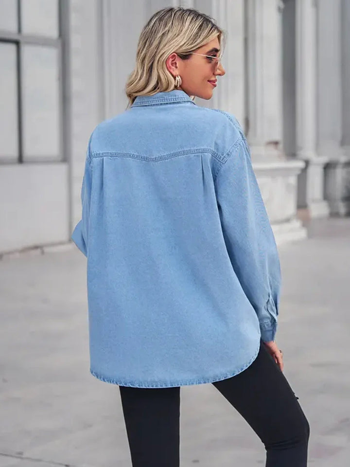 Yara | Denim Blouse met Oversized Fit en Borstzak