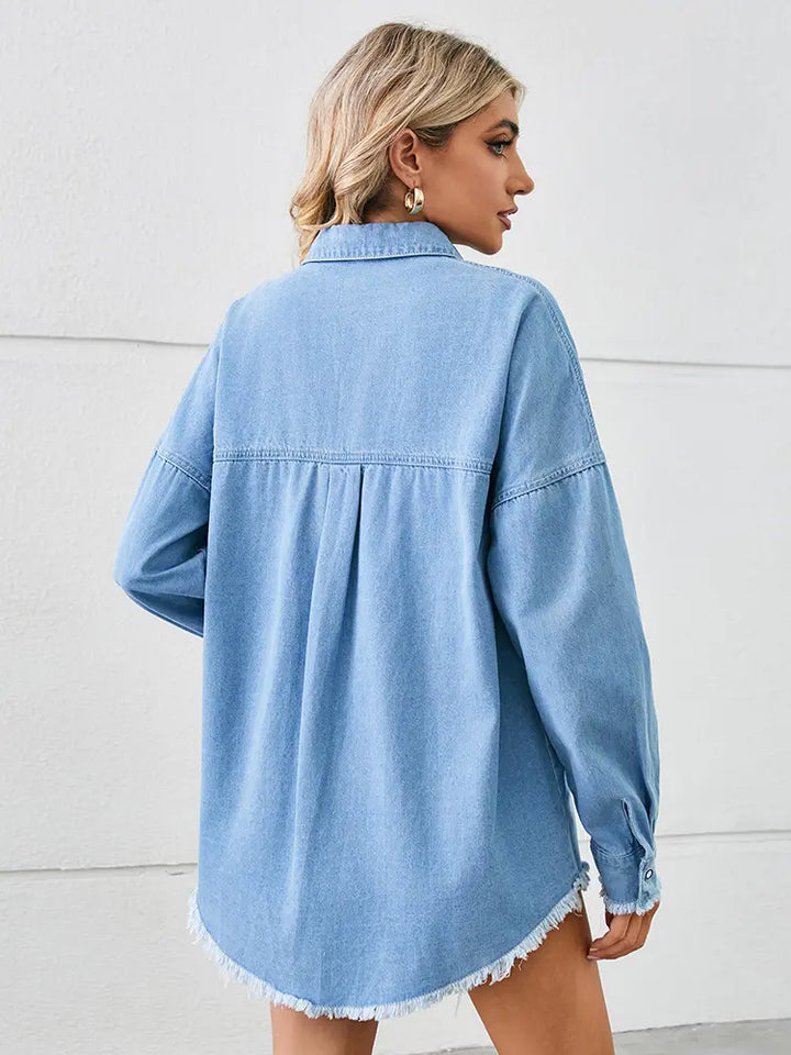 Sophie | Denim Blouse met Oversized Fit en Distressed Details