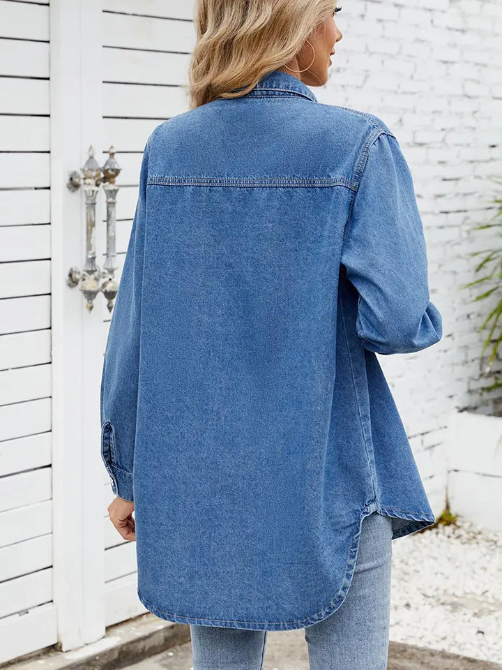 Anne | Denim Blouse met Relaxte Pasvorm en Borstzakken